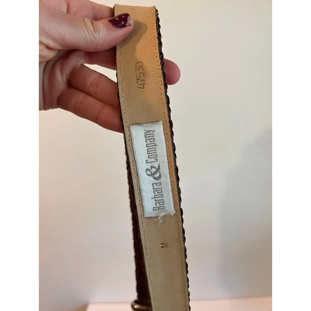 Vintage Woven Brown Barbara & Co Genuine Leather Silver Tipped Belt Size Medium